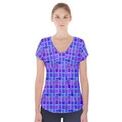 Background Mosaic Purple Blue Short Sleeve Front Detail Top by Nexatart