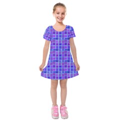 Background Mosaic Purple Blue Kids  Short Sleeve Velvet Dress