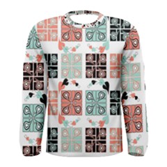 Mint Black Coral Heart Paisley Men s Long Sleeve Tee