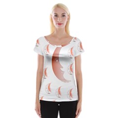 Moon Moonface Pattern Outlines Women s Cap Sleeve Top by Nexatart