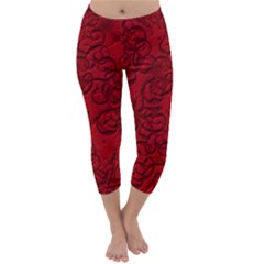 Christmas Background Red Star Capri Winter Leggings 