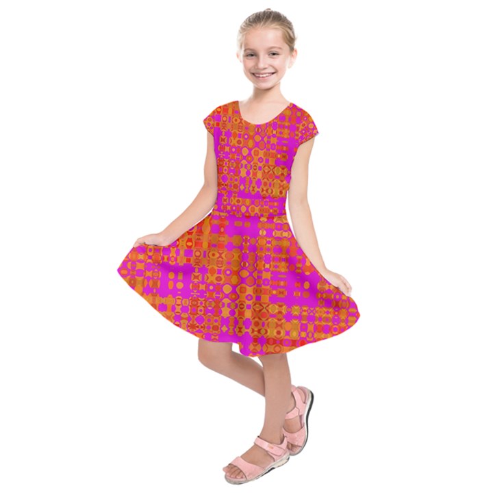 Pink Orange Bright Abstract Kids  Short Sleeve Dress