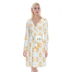 Stamping Pattern Fashion Background Long Sleeve Velvet Front Wrap Dress