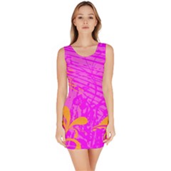 Spring Tropical Floral Palm Bird Sleeveless Bodycon Dress