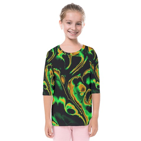 Glowing Fractal A Kids  Quarter Sleeve Raglan Tee by Fractalworld