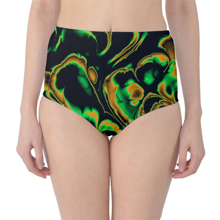 Glowing Fractal A High-Waist Bikini Bottoms