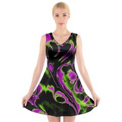 Glowing Fractal B V-neck Sleeveless Skater Dress by Fractalworld