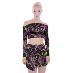 Glowing Fractal B Off Shoulder Top With Skirt Set by Fractalworld