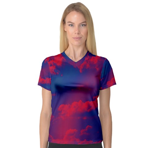 Sky Pattern Women s V-neck Sport Mesh Tee by Valentinaart