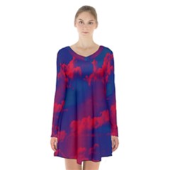 Sky Pattern Long Sleeve Velvet V-neck Dress by Valentinaart