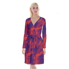 Sky Pattern Long Sleeve Velvet Front Wrap Dress