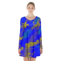 Sky Pattern Long Sleeve Velvet V-neck Dress by Valentinaart