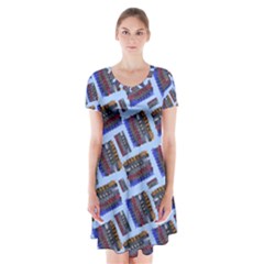 Abstract Pattern Seamless Artwork Short Sleeve V-neck Flare Dress by Nexatart