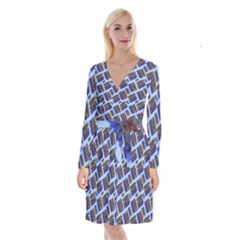 Abstract Pattern Seamless Artwork Long Sleeve Velvet Front Wrap Dress