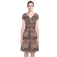 Collage Stone Wall Texture Short Sleeve Front Wrap Dress by Nexatart