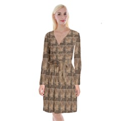 Collage Stone Wall Texture Long Sleeve Velvet Front Wrap Dress