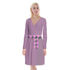 Pattern Grid Background Long Sleeve Velvet Front Wrap Dress