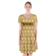 Wood Illustrator Yellow Brown Short Sleeve V-neck Flare Dress by Nexatart