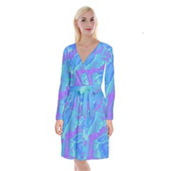 Sky Pattern Long Sleeve Velvet Front Wrap Dress