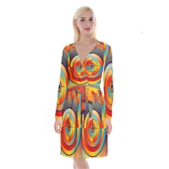 Abstract Pattern Background Long Sleeve Velvet Front Wrap Dress