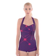 Abstract Lines Radiate Planets Web Boyleg Halter Swimsuit  by Nexatart