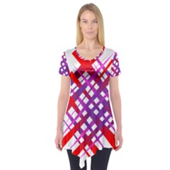 Chaos Bright Gradient Red Blue Short Sleeve Tunic  by Nexatart