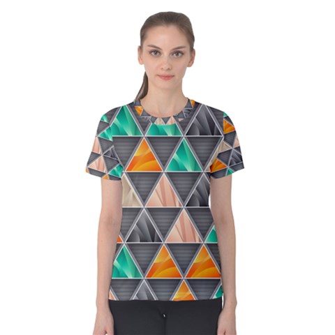 Abstract Geometric Triangle Shape Women s Cotton Tee by Nexatart