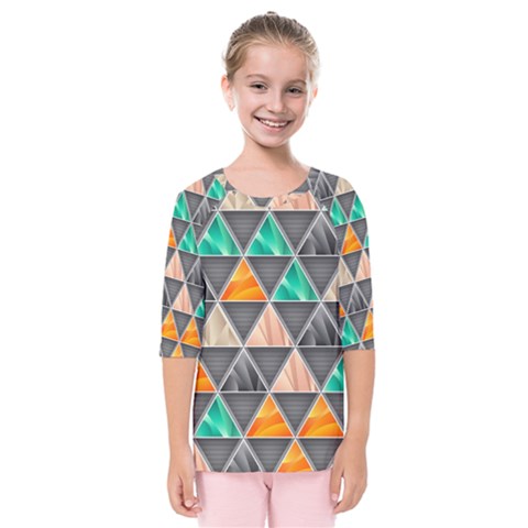 Abstract Geometric Triangle Shape Kids  Quarter Sleeve Raglan Tee by Nexatart