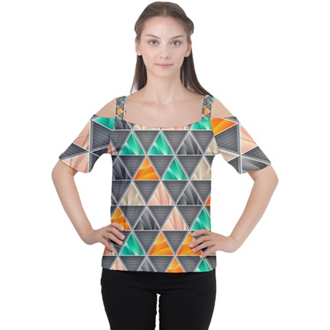 Abstract Geometric Triangle Shape Women s Cutout Shoulder Tee by Nexatart