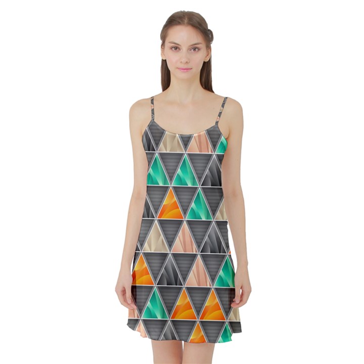 Abstract Geometric Triangle Shape Satin Night Slip