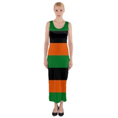 Color Green Orange Black Fitted Maxi Dress