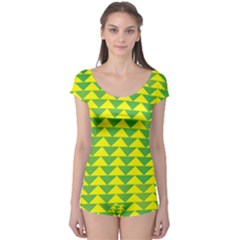 Arrow Triangle Green Yellow Boyleg Leotard  by Mariart