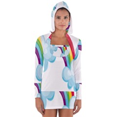 Could Rainbow Red Yellow Green Blue Purple Women s Long Sleeve Hooded T-shirt by Mariart