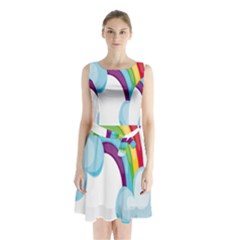 Could Rainbow Red Yellow Green Blue Purple Sleeveless Chiffon Waist Tie Dress by Mariart