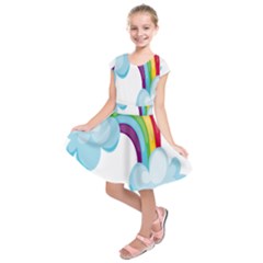 Could Rainbow Red Yellow Green Blue Purple Kids  Short Sleeve Dress by Mariart