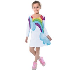 Could Rainbow Red Yellow Green Blue Purple Kids  Long Sleeve Velvet Dress by Mariart