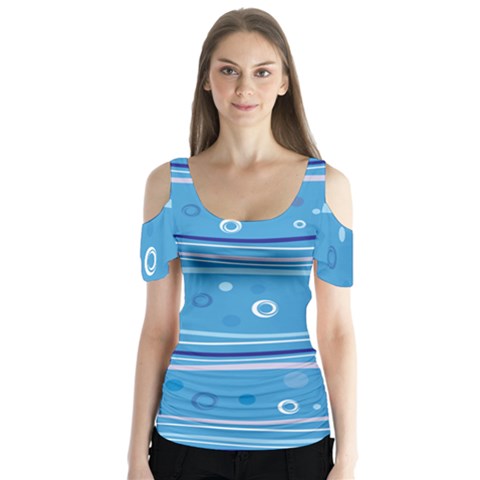 Blue Circle Line Waves Butterfly Sleeve Cutout Tee  by Mariart