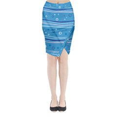 Blue Circle Line Waves Midi Wrap Pencil Skirt by Mariart