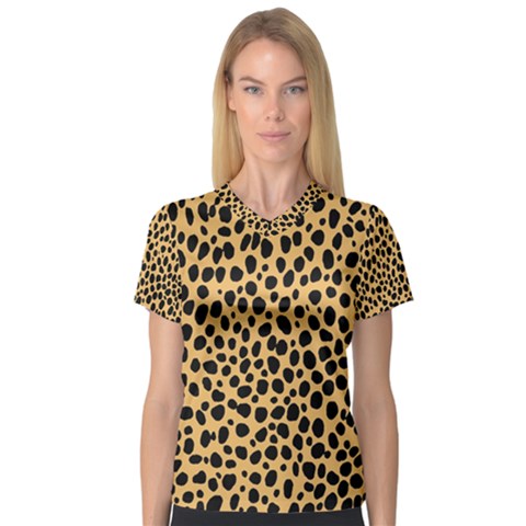 Cheetah Skin Spor Polka Dot Brown Black Dalmantion Women s V-neck Sport Mesh Tee by Mariart