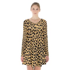 Cheetah Skin Spor Polka Dot Brown Black Dalmantion Long Sleeve Velvet V-neck Dress by Mariart