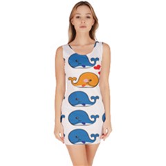 Fish Animals Whale Blue Orange Love Sleeveless Bodycon Dress by Mariart