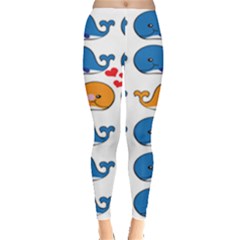 Fish Animals Whale Blue Orange Love Leggings  by Mariart