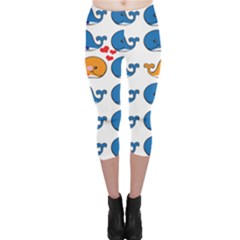 Fish Animals Whale Blue Orange Love Capri Leggings  by Mariart