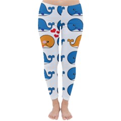 Fish Animals Whale Blue Orange Love Classic Winter Leggings by Mariart