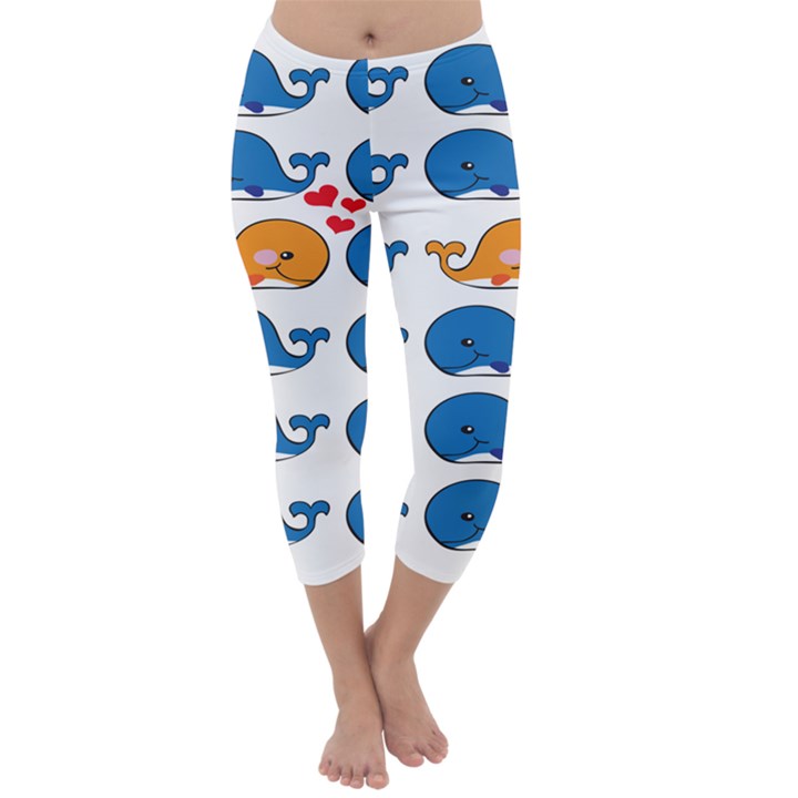 Fish Animals Whale Blue Orange Love Capri Winter Leggings 