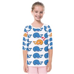 Fish Animals Whale Blue Orange Love Kids  Quarter Sleeve Raglan Tee