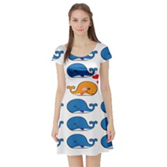 Fish Animals Whale Blue Orange Love Short Sleeve Skater Dress by Mariart