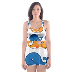 Fish Animals Whale Blue Orange Love Skater Dress Swimsuit by Mariart