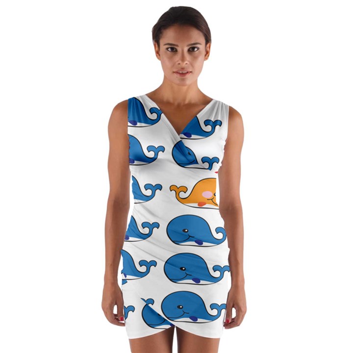 Fish Animals Whale Blue Orange Love Wrap Front Bodycon Dress