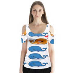 Fish Animals Whale Blue Orange Love Butterfly Sleeve Cutout Tee 